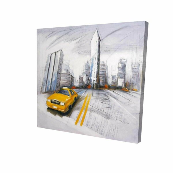 Fondo 16 x 16 in. Yellow Taxi & City Sketch-Print on Canvas FO3326738